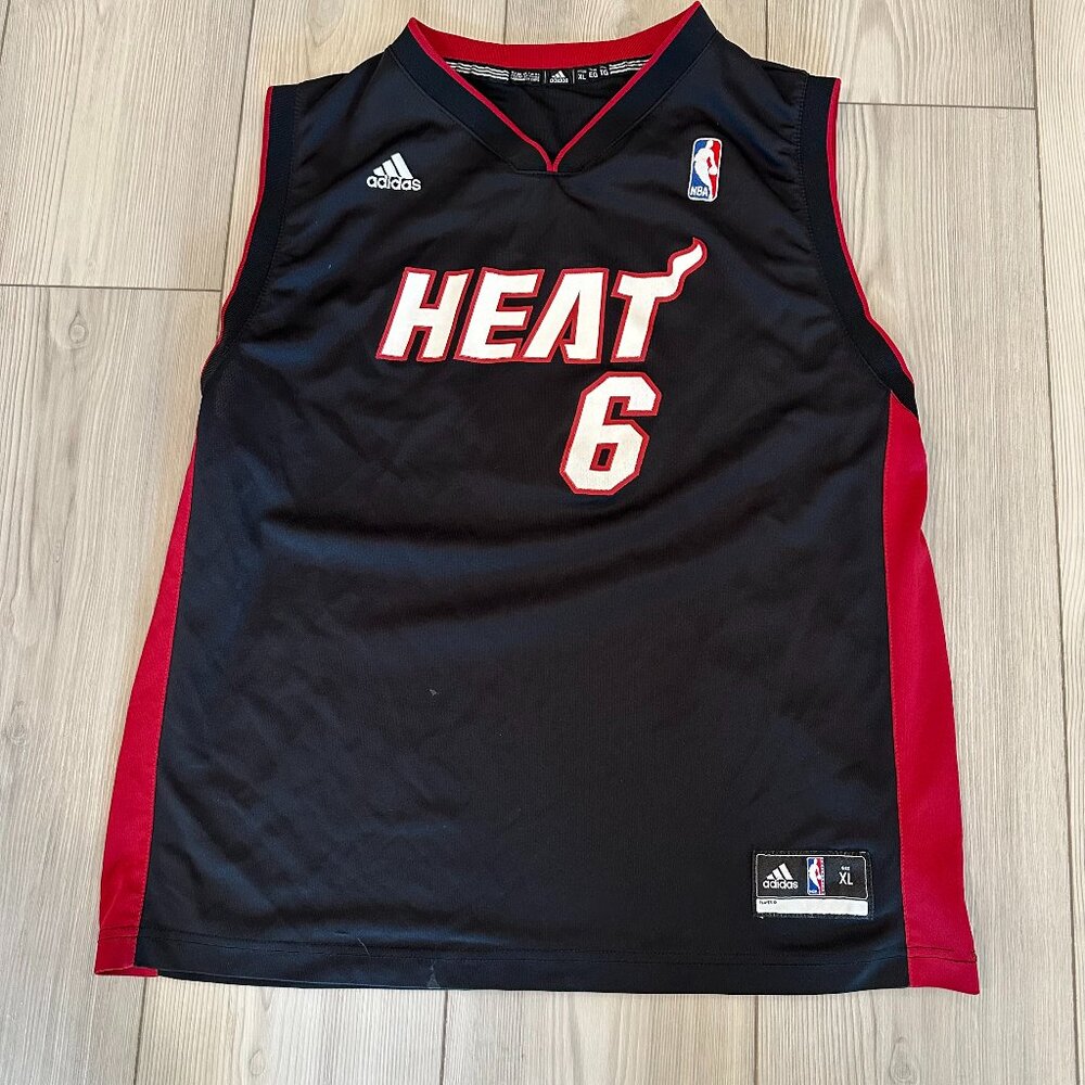 Lebron James Miami Heat NBA Jersey Youth Size XL Adidas Black Red 6